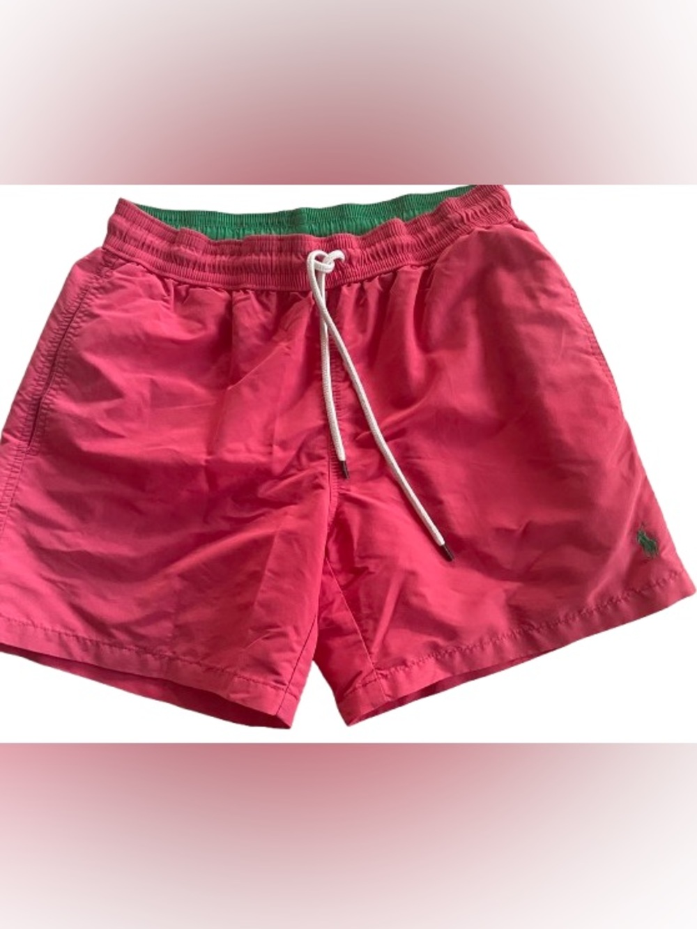 Polo by Ralph Lauren Coral Pink Swim Shorts with Green Waistband